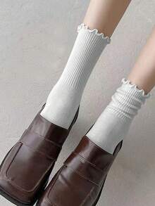 6/12 Pairs Assorted Women's Fall/Winter Socks, Japanese/Korean Style, Fashion Versatile Cute Students Long Tube Socks With Ruffle Trim