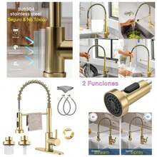 Actualizado Grifo de Cocina de Acero Inoxidable - 1 Elegant Dorado Mezcladora para Fregadero+1 Tapete Grifo+1 Pao Limpieza, Llaves para Fregadero de Cocina de Agua Caliente y Fra - inicial - Ver 1