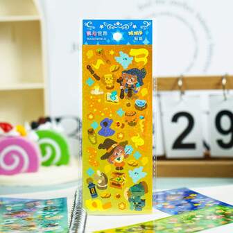 8 Sheets/1 Pack Magician Stickers, Cute Magic World Stickers, Sequin DIY Stickers, Waterproof Self-Adhesive Creative Character Sticker For Laptops, Phones, Scrapbooking, Collectibles, Holiday Gifts, Birthday Gifts, School Supplies, Back To School