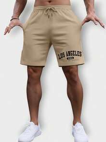Men's Bermuda Shorts Gym Workout Short Sweatshirt With Pocket Summer Sports Los Angeles USA Walking S M L XL G1 G2 G3 Fast Delivery - Màu be - Xem 1