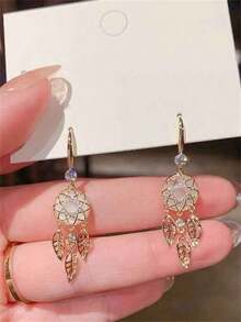 1 Pair Of Elegant And Fashionable Imitation Cat Eye Stones, With Rhinestone Inlaid Dream Catcher Tassel Design For Women's Earrings, Suitable For Daily Party And Travel Jewelry Gifts - 彩色 - 查看 3