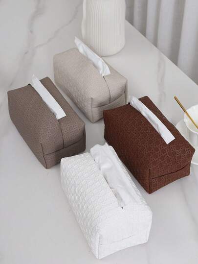 1pc/2pcs Plain Woven Rattan Paper Towel Box, PU Leather Embossed Paper Towel Bag, Fashionable Minimalist Bamboo Woven Texture Desktop Paper Towel Decorative Bag For Home, Kitchen, Dining Table, Coffee Table, Bathroom, Waterproof Paper Towel Box For Hotel, Restaurant, Bar