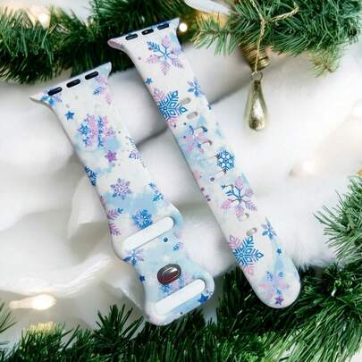1pc Blue Snowflake Christmas Silicone Watch Band, Compatible With Apple Watch Bands In 38mm, 40mm, 41mm, 42mm, 44mm, 45mm, 49mm (S10 42mm) And (S10 46mm) Sizes. Fashionable Soft Silicone Sports Watch Strap, Compatible With Apple Watch Series Ultra 2, S10 SE, 9, 8, 7 SE, 6, 5, 4, 3, 2, 1. Suitable For Men And Women Fashion Watch Accessories, Smartwatch Bands/Straps, Unique Personalized And Versatile Styles.