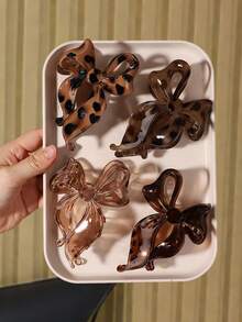 4 chiếc kẹp tóc hình nơ, phụ kiện tóc nữ thường ngày, họa tiết da báo, phong cách cổ điển thanh lịch đa năng, phù hợp với trang phục hàng ngày, đi làm, đi học, đi du lịch, mọi mùa. - Nhiều màu-A - Xem 6