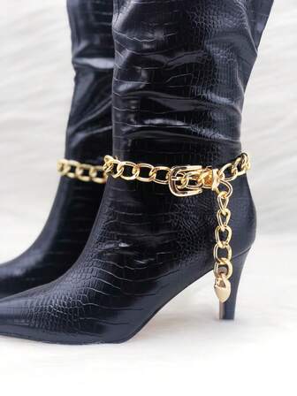 1 par de accesorio de cadena dorada gruesa con broche - Decoración de zapatos DIY, joyería de botas elegante para look