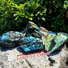 1块强蓝光天然拉长石原石，适合抛光，可用于家居办公装饰、DIY珠宝制作，形状不对称，闪光彩虹色长石簇，圣诞节、感恩节、情人节及其他节日礼物 - 彩色 - 查看 3