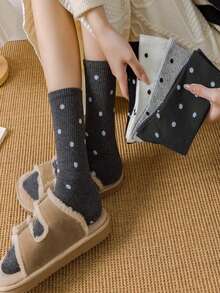 5 Pairs Women's Cute Polka Dot Mid-Calf Socks, Ins Style Thick Warm Socks, Versatile Matching Socks For Students, Grey - Multicolor - View 2