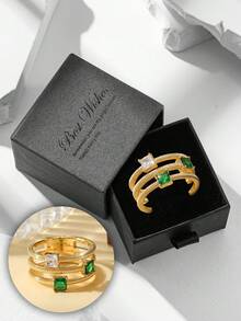 3pcs/Set Elegant Cubic Zirconia Stacking Rings, Suitable For Women's Wedding, Party Wear And Holiday Gifts - Gold - View 10