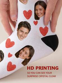 1 Pair Of Customized Face Women's Mid Length Socks Put Any Face On Socks, Personalized Socks With Photos, Suitable For Occasions Such As Valentine's Day, Birthdays, And Gift Giving. Personalized, Fun, And Colorful, Creative Cartoon Design
