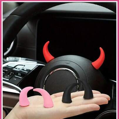 2pcs Mini Devil Horn Car Decor - Creative Funny Car Dashboard Display, Small Speaker Steering Wheel, Devil Horns, Cute Car Decoration, Car Show Decor, Couple Car Interior Decor, Cute Animal Face Car Dashboard Screen Rearview Mirror Decor, Fits Multiple Positions Like Steering Wheel, Seat Headrest, Door Handle, No Power Needed, Easy Install Car Hanging Decor, Mini Car Accessories, Car Hanging Decor, Dashboard Accessories