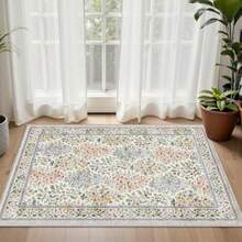 Entryway Rug Vintage Floral Soft Non  Low Pile 2x3 Rug Washable Modern Entrance Rugs Indoor For Bedroom Kitchen Laundry Beige