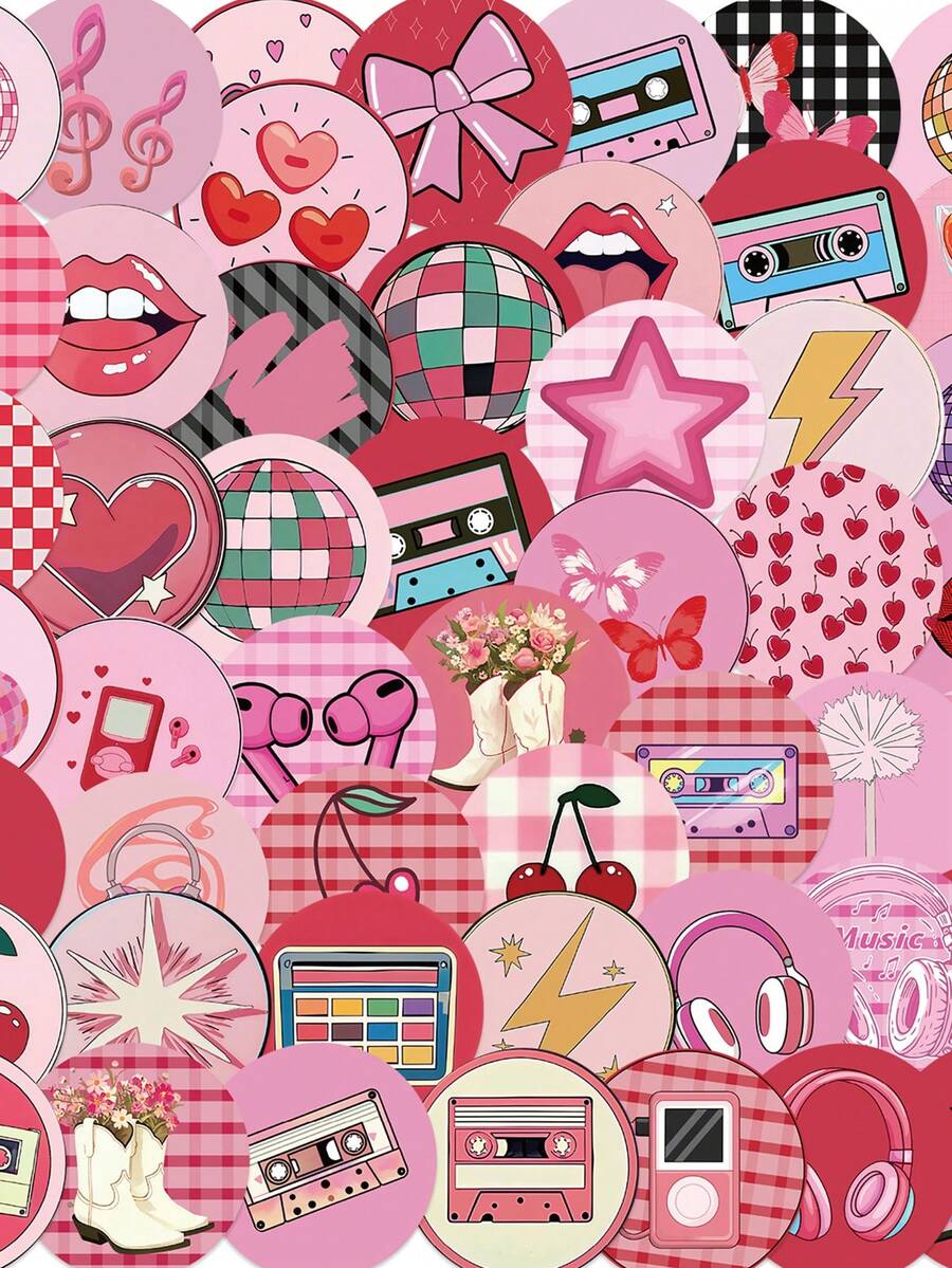 50PCS Highlight Covers Stickers Decals For Phone Scrapbook Skateboard Luggage Guitar Graffiti Aesthetic Sticker - Apricot - View 1