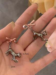2pcs Black Cat Pink Heart Rhinestone Bow Drop Earrings For Women Sweet Creative Fun Y2k Aesthetics Dangle Earrings 2023 Jewelry - Nhiều màu - Xem 4