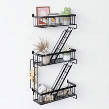 Tomnk 3-Tier Fire Escape Wall Shelf, New York Decorative Floating Shelf, Wall Art Ladder Shelf, Black Metal Trinket Shelves For Bedroom, Home, Office, Storage And Display - màu đen - Xem 8