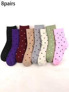 4双/5双/6双/8双安哥拉红色波尔卡圆点提花中筒袜，柔软透气，纯色，蕾丝蝴蝶结设计，适合日常休闲、上学、运动，百搭长袜，秋季 - 彩色 - 查看 11