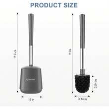 Toilet Brush And Holder 2 Pack, Self Closing Lid Toilet Bowl Brushes Holder And Extra Long Handle Ventilated Toilet Brush Set For Bathroom Cleaning, Nylon Bristles, White & Grey - 灰色的 - 查看 2