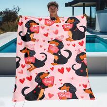 Super Soft Cute Dachshund Prints Flannel Printed 3D Blanket, As Birthday Gifts, Family, Wedding, Souvenir Blankets, Polyester Blankets Suitable For All Seasons, Washable, Machine Washable, Lightweight, Breathable, Comfortable, Warm, Unique, 280gsm For Him, Her Personalized Ideal Gifts For Her, Him, Family, Boyfriend, Girlfriend, Father, Family, Mother, Lover, Daughter, Son, Grandfather, Grandmother, Friend, Classmate, Pet.   Perfect Nap, Camping, Travel, Home, Daily Life, Office Decoration, Birthday, Anniversary, Valentine's Day, Thanksgiving, Christmas, Halloween, Mother's Day, Father's Day, Wedding, New Year Gifts ,Sofa,Bed,Car,Bedroom,Living Room,Office,  Outdoor Camping, Beach,Wall Decoration - 多色35 - 查看 3
