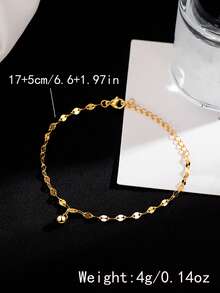 1pc Women's Minimalist Flat Chain Bracelet With Gold Sequin Beaded Pendant, Suitable For Daily Wear - Bead Bracelet - View 6