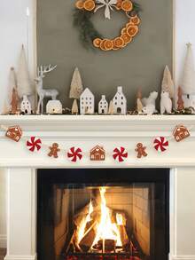 1 pièce Guirlande d'homme en pain d'épices de Noël, bonbons d'homme en pain d'épices et couronne de perles en bois, guirlande décorative d'homme en pain d'épices de Noël, décoration de cheminée couronne de Noël, bannière suspendue pour la cour et le jardin, convient pour les fêtes de Noël et du Nouvel An