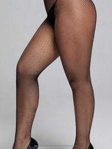 1 双加大码女式渔网袜，百搭百搭 - 黑色 - 查看 2