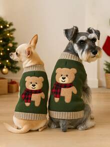 1pc Pet Cat & Dog Stretchy Soft Teddy Bear Embroidery Sweater Knitted Shirt For Fall And Winter Season