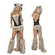 Cosplay Halloween Party Costume Featuring Leopard Print And A Long Tail Wolf Outfit, Resembling The Character Catwoman's Uniform. - 80355 (họa tiết da báo) - Xem 3