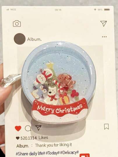 1pc INS Christmas Tree Crystal Ball Christmas Autumn/Winter Rocking Acrylic Resin Phone Holder Foldable Portable Air Cushion Phone Stand
