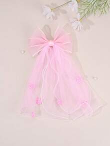 1pc Wedding Season Flower Girl Mesh Bow Hair Clip Pink Birthday Party Princess Accessories Kids Hair Accessories