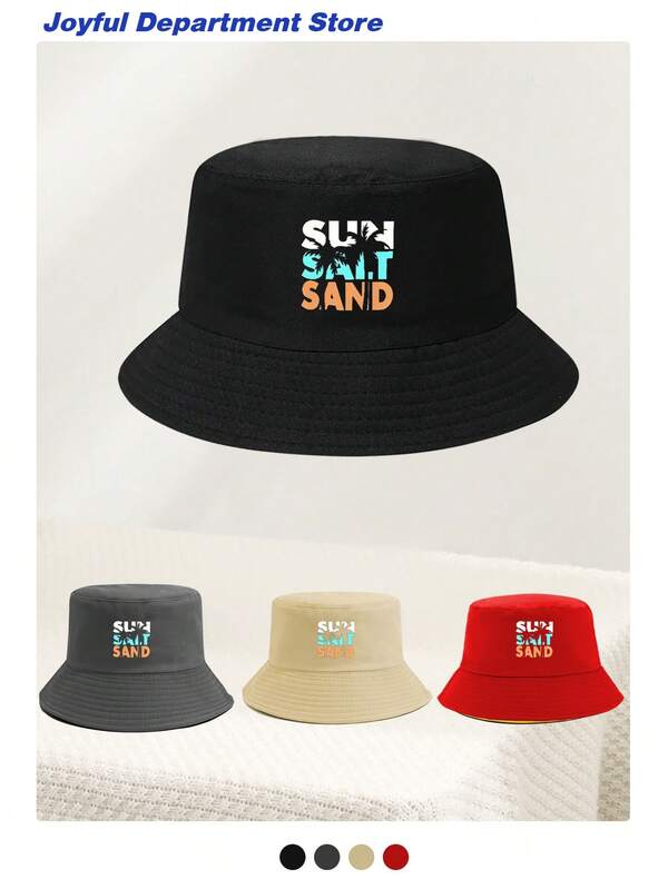 Adjustable "Sunsaltsand" Bucket Hat, Classic Casual Retro Soft Top Baseball Cap, Sun Protection, Suitable For All Seasons, Fashion Minimalist Versatile Unisex Accessory