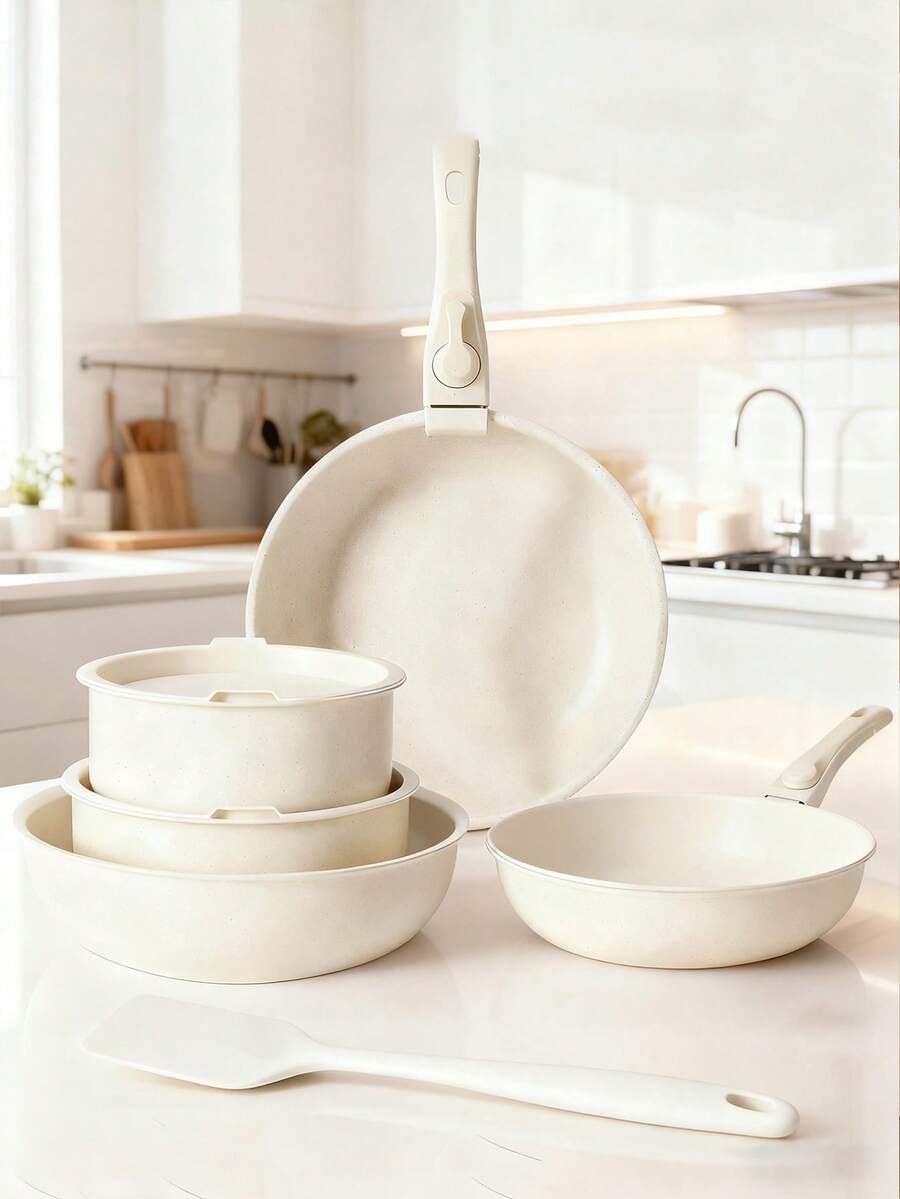 17PCS Pots And Pans Set With Detachable Handle, Nonstick Cookware Set With Removable Handle, Non Stick Pot And Pan Sets PFOA Free, Induction Cookware Set For Home Cooking - Multicolor - View 1