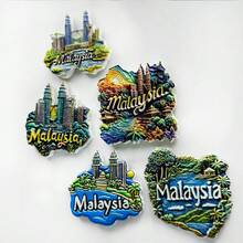 1/2pcs Malaysia Petronas Twin Towers Kuala Lumpur Travel Souvenir Refrigerator Magnet, Tropical Rainforest Hibiscus Blue Lake Home Decor Magnets, Meaningful Creative Gift For Office, Kitchen, Cabinet, Southeast Asia Trip Durian Car - Multicolor - View 5