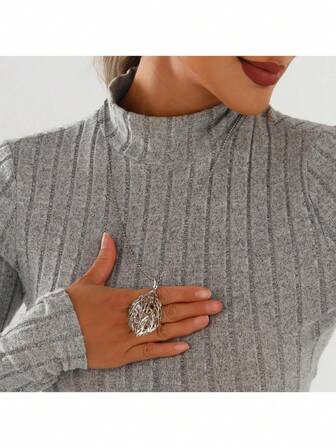 Yeni Moda Zarif Yaprak Oval Kolye, Kadın Uzun Kazak Zinciri