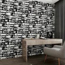 لفة من ورق الحائط اللاصق ذو النمط الرجعي الأسود والأبيض مع شريط فيديو مقاوم للماء قابل للتقشير، ورق حائط لاصق بنمط رجعي قابل للإزالة لديكور رف الكتب وخلفية الحائط بمقاس 17.7 بوصة * 39.3 بوصة/118.1/196.8/393.7 بوصة، قابل للاستخدام على مدار السنة