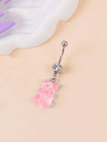 1 pieza Lindo anillo de ombligo con colgante de animal, colgante de oso de color caramelo de acero inoxidable, joyería corporal para perforación, adecuado para uso diario de mujeres