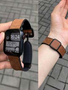 1 件复古方形扣皮革磁性表带，适用于 38/40/41/42/44/45/46/49mm Ultra/Ultra2/SE/SE2/11/10/9/8/7/6/5/4/3/2/1 - 棕色 - 查看 7