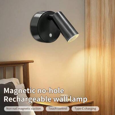 LED aufladbare Wandleuchte, magnetischer Scheinwerfer, dimmbare Malerei Beleuchtung, Nachttischlampe zum Lesen, Augenpflege Schlafzimmer Nachtlicht, kabellos ohne Bohren, 360° drehbar mit Touch-Steuerung, mit 2000mAh Lithium-Akku, nicht wasserdicht aus ABS und Kunststoff