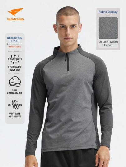  ملابس علوية هنري رياضي SHANYING سريع الجفاف، كم طويل نصف سحاب للرجال، للخريف، للركض واللياقة البدنية والتمارين