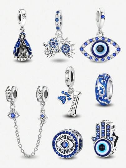 1 pieza Colgante de plata de ley 925 con ojo azul de demonio y diseño de cachorro, accesorio adecuado para pulseras, joyería DIY para mujeres