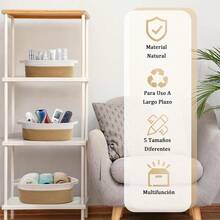 5 Piezas Canastas Organizadoras con Asa,Cesta Organizadora de Algodón,Caja Cestas de Almacenamiento,para Baño de Tela para Organizar Estantes,Baño,Juguetes,Clóset,Ropa,Maquillaje (Marrón + Blanco) - Marrón + Blanco - Ver 1