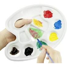Plastic Artist Paint Tray Palette With 10 - Well Thumb Hole - Pack Of 3 - 白色 - 查看 3