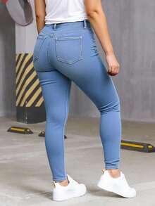 Mujer casual sexy mezclilla Jeans Skinny Moldeadores, Cintura alta, Azul Oscuro, Fit Clásico y Elegante primavera verano uso diario pantalones - azul3 - Ver 2