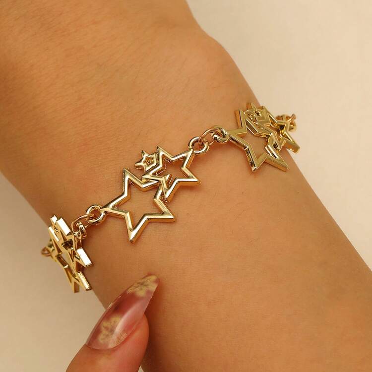 Vòng tay ngôi sao năm cánh rỗng cổ điển dành cho nữ, chất liệu hợp kim, phụ kiện ngọt ngào và cay nồng - Ngôi sao - Xem 3