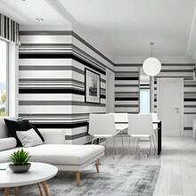 1 rollo de papel tapiz no tejido minimalista moderno, papel tapiz a rayas de moda en negro, blanco y gris, para sala de estar, dormitorio, pared de fondo de TV, decoración de tienda, decoración del hogar. Papel tapiz a rayas de 17.7in x 39.3/118.1/196.8/393.7in disponible para todas las temporadas
