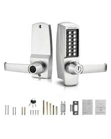 Mechanical Keyless Entry Door Lock, 14 Key Mechanical Door Lock With Keys, Mechanical Keypad Door Lock With Handle, Stainless Steel Waterproof Keyless Gate Lock, For Home Office Outdoor Garage - Single Side With Keys Silver - View 8