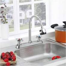 Mezcladora para Fregadero, Llave para Fregadero de Cocina de Cuello Flexible, Grifos para Cocina con 2 Asas para RV, Grifo de Cocina Moderno de Acero InoxidableB - inicial - Ver 7