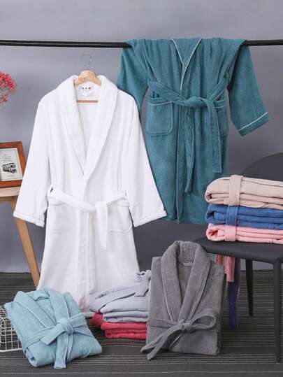 Cotton Bathrobe - Quick-Dry, Super Absorbent, Long Robe For Couples - Perfect For Fall & Winter, Machine Washable Fabric Shower Curtain Washable Wearable Bath Towel