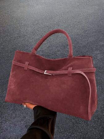 Large Capacity Suede Retro Tote Bag, Women's 2024 Autumn/Winter New High-Quality Commuter Versatile Handbag, Sweet & Cool Hot Girl Style Women's Bag