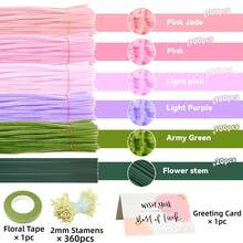 500 件管道清洁器工艺品 - 散装管道清洁器，含 5 种颜色管道清洁器、雪尼尔花茎用品，含 20 件花茎、园艺胶带和花蕊以及贺卡，适用于花束 DIY 艺术和工艺项目 - 彩色 - 查看 3