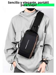Bolso Bandolera de Moda para Hombre Mochila Antirrobo Impermeable Bolso Bandolera Informal con Puerto USB y Bloqueo de Código Bolso Multifuncional - Café integral - Ver 3