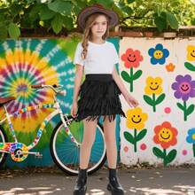 Girls Kids Fringe Skirts 60s 70s Hippie Skirt Cowgirl Western Faux Suede Tassel Leather Skirt Hallowee - 棕色 - 查看 9